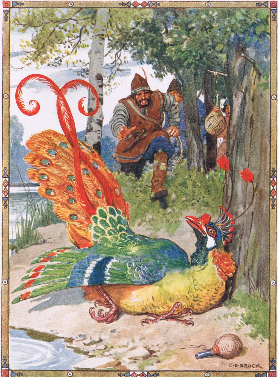När han försökte flyga tyckte han att hans vingar var för tunga, scen från The Knight of the Flowers in Childrens Stories from Rumanian Legends av Moses Gaster (1856-1939) 1921 av Charles Edmund Brock