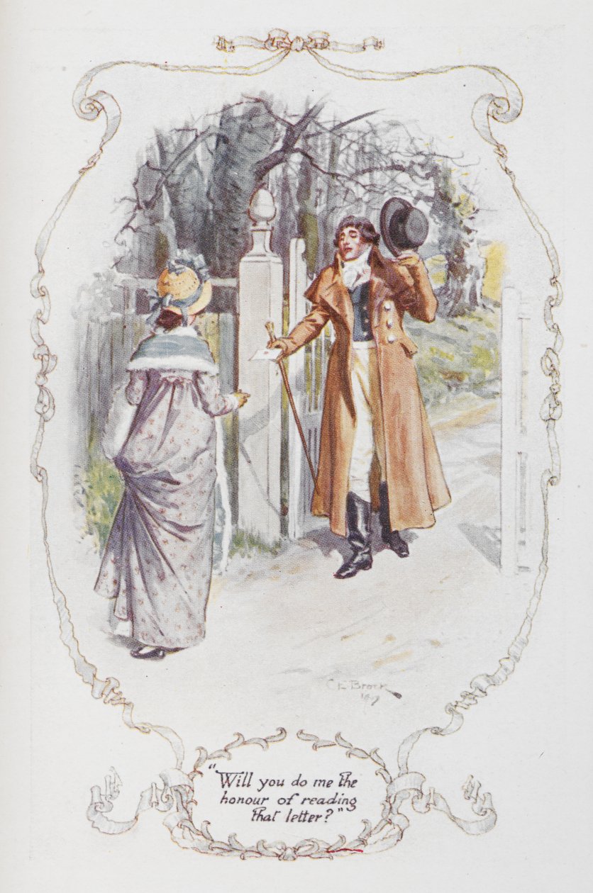 "Vill du göra mig äran att läsa det brevet?", illustration till "Stolthet och fördom" av Jane Austen av Charles Edmund Brock