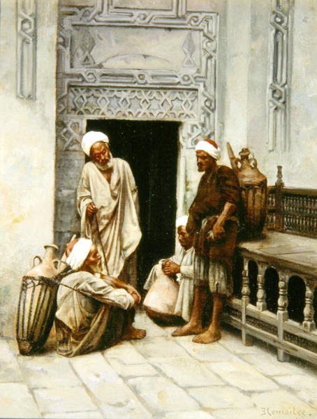 Arabiska vattenbärare i vila (olja på duk) av Charles Edouard Lemaitre