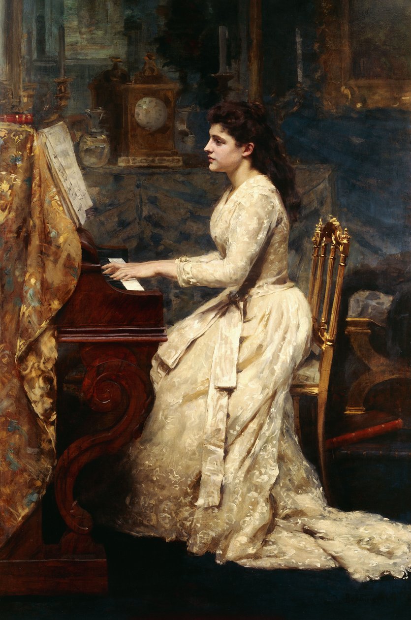 En ung flicka spelar piano, 1891 av Charles Edouard de Beaumont