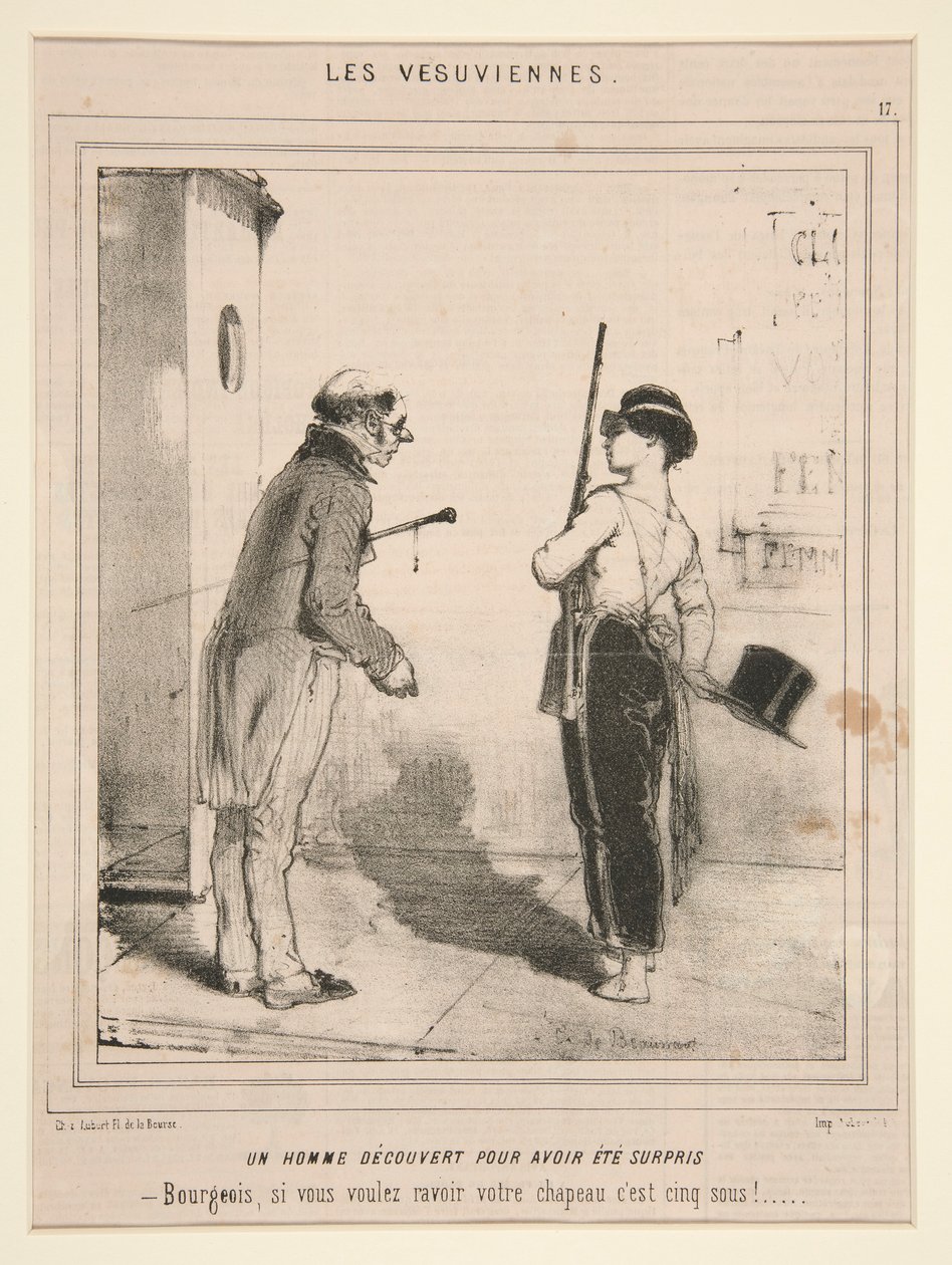 En man upptäckte att ha varit förvånad (A Man Discovered for Having Been Surprised), från serien Les Vesuviennes publicerad i Le Charivari av Charles Edouard de Beaumont