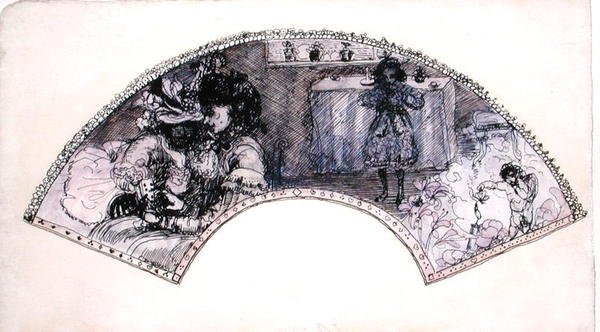 Fläktdesign (Le Boudoir) (penna & bläck och akvarell på papper) av Charles Edward Conder