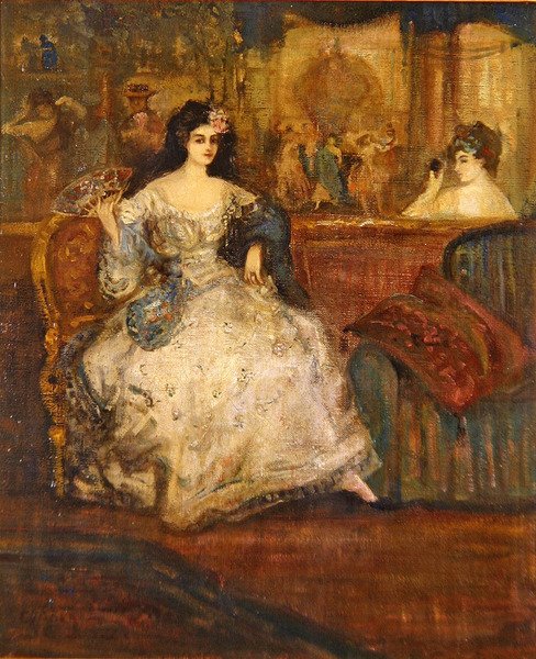 Kvinna i en låda på teatern (olja på duk) av Charles Edward Conder