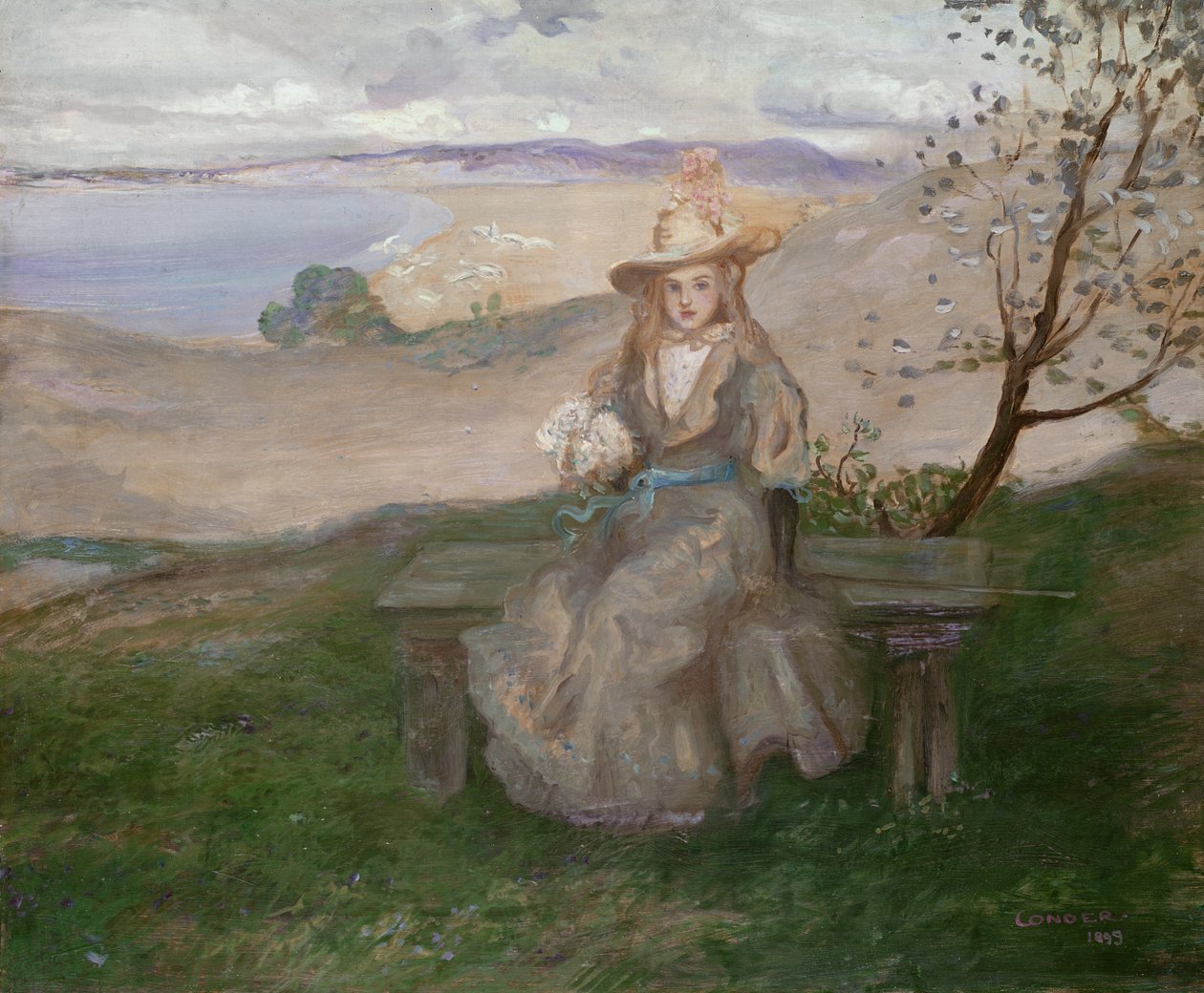 Flicka med en bukett ovanför Swanage Bay, 1899 av Charles Edward Conder