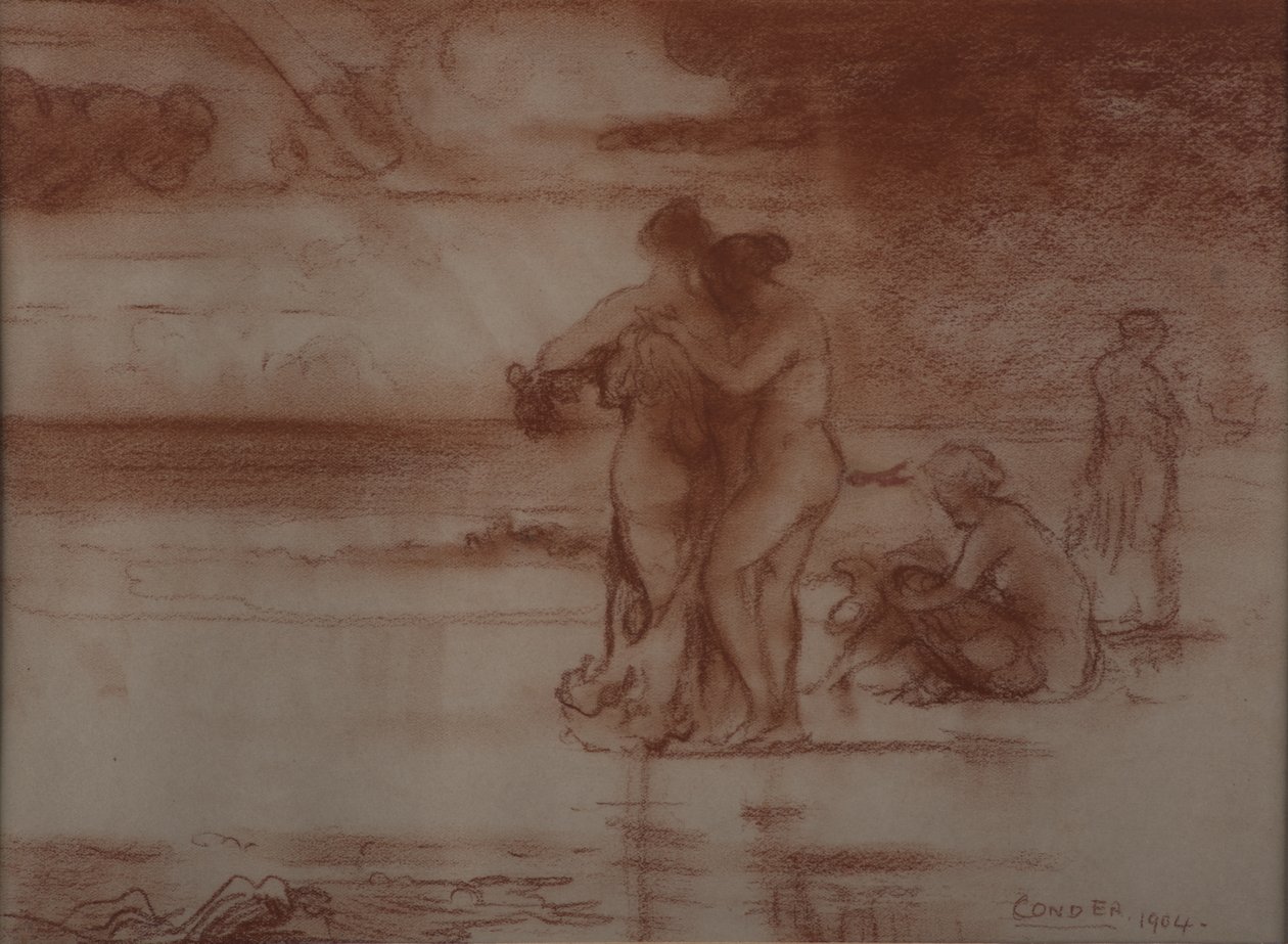 Nakenbadande, 1904 (röd krita på papper) av Charles Edward Conder