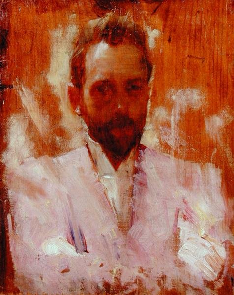 Porträtt av målaren Sir Ernest Arthur Streeton (1867-1943) (olja på panel) av Charles Edward Conder