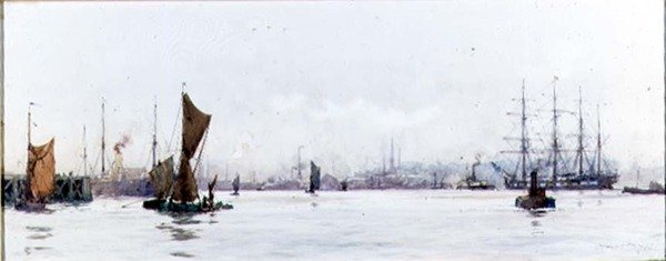 Looking West from Tilbury (akvarell på papper) av Charles Edward Dixon