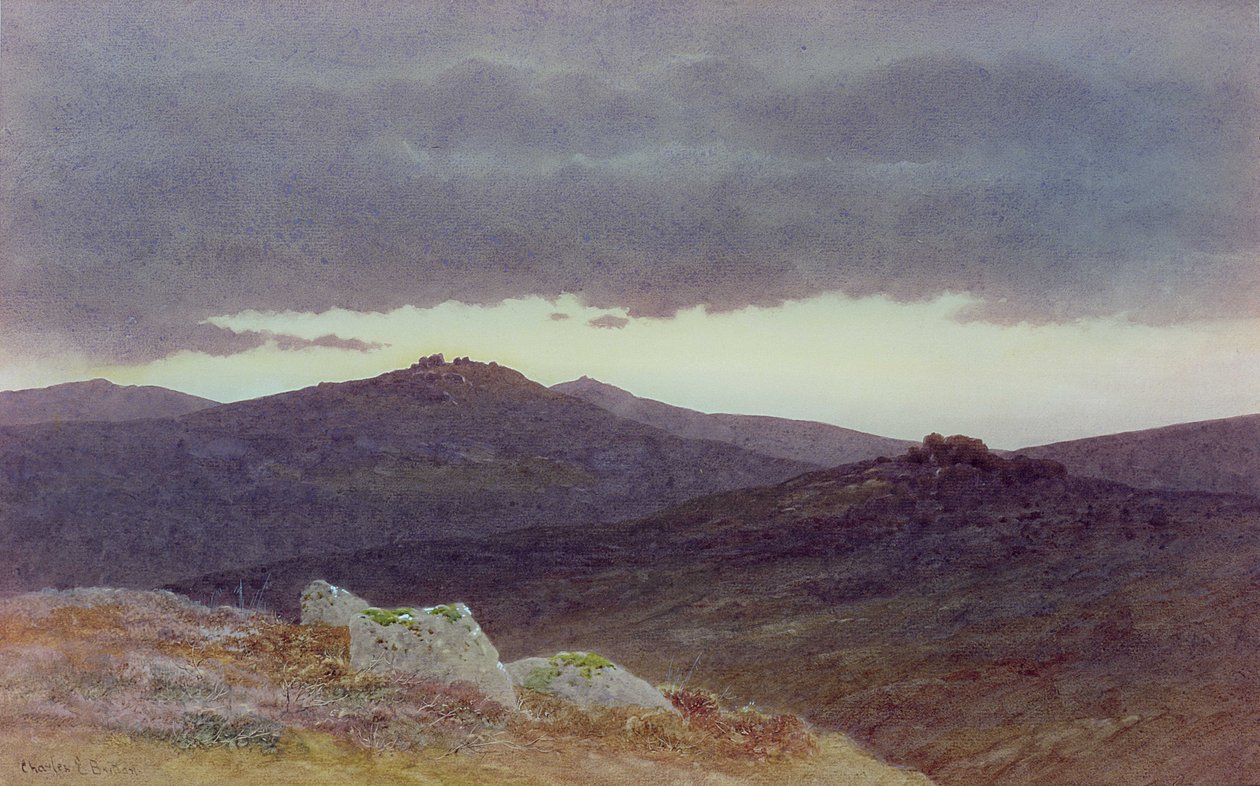 Skymning över Dartmoor (akvarell på papper) av Charles Edward Jr. Brittan