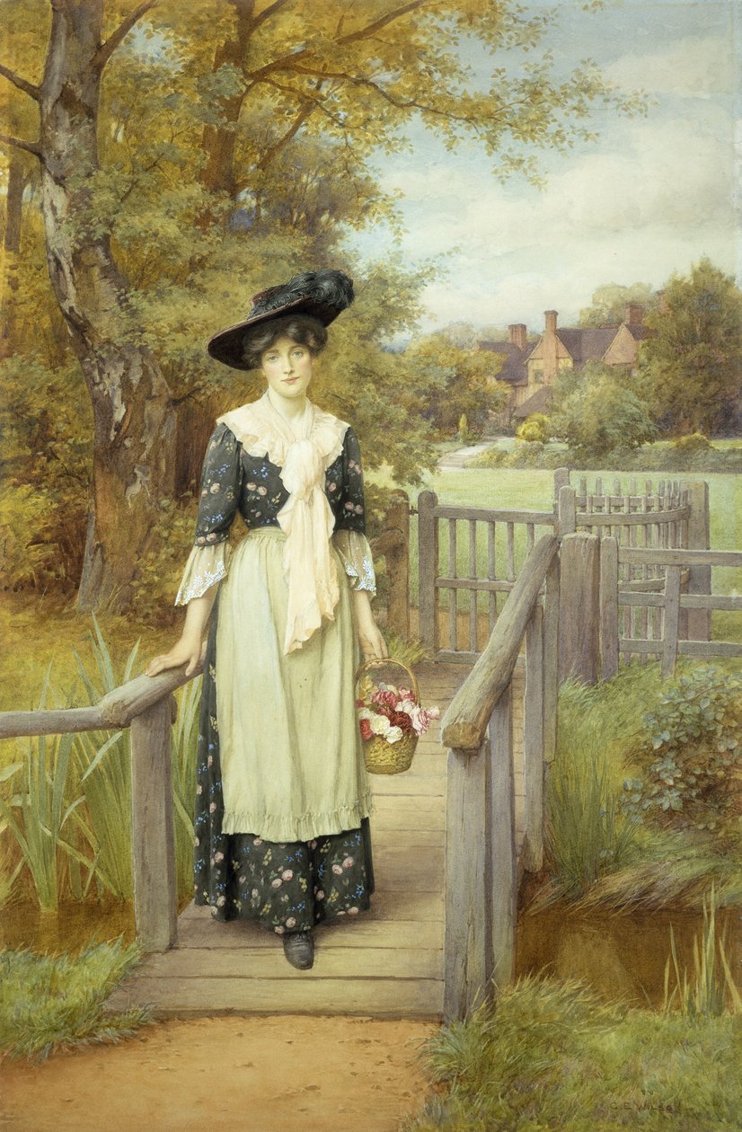 A Country Beauty (w/c över penna med gouache på papper) av Charles Edward Wilson