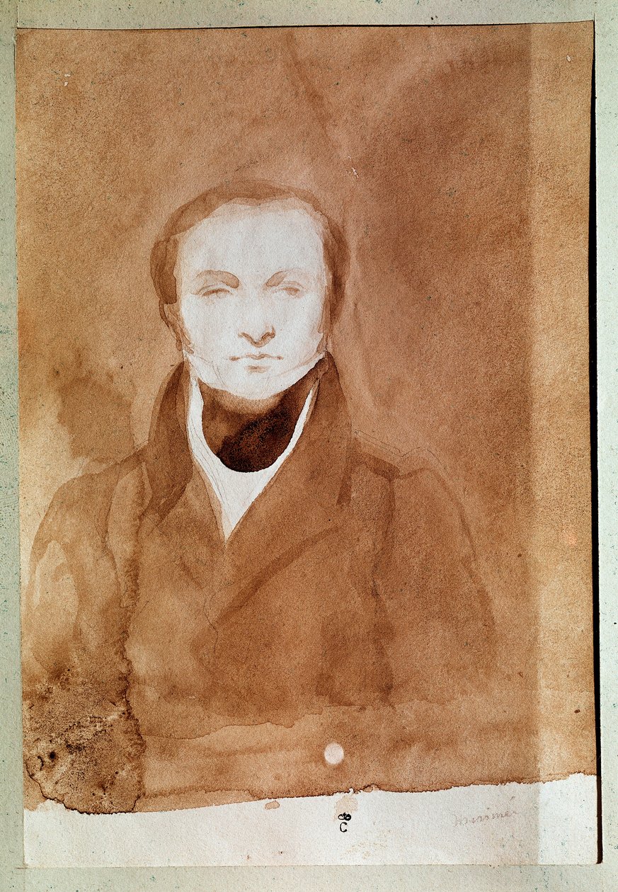 Porträtt av Prosper Merimee (1803-1870) fransk författare. Teckning av Charles Emile Callande de Champmartin, cirka 1840-1850. Vattenfärg. Compiegne slott av Charles Emile Callande de Champmartin