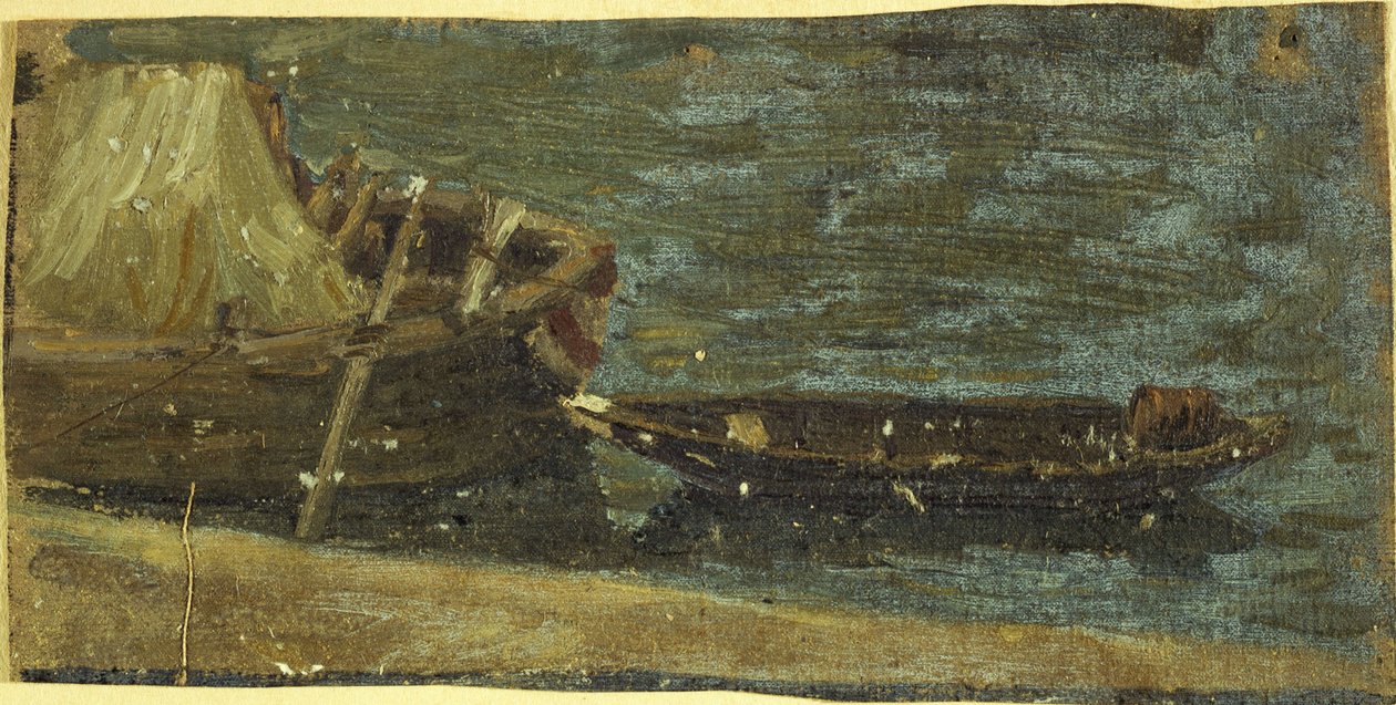 Förtöjda båtar, ca 1870 (olja på duk) av Charles Emile Cuisin