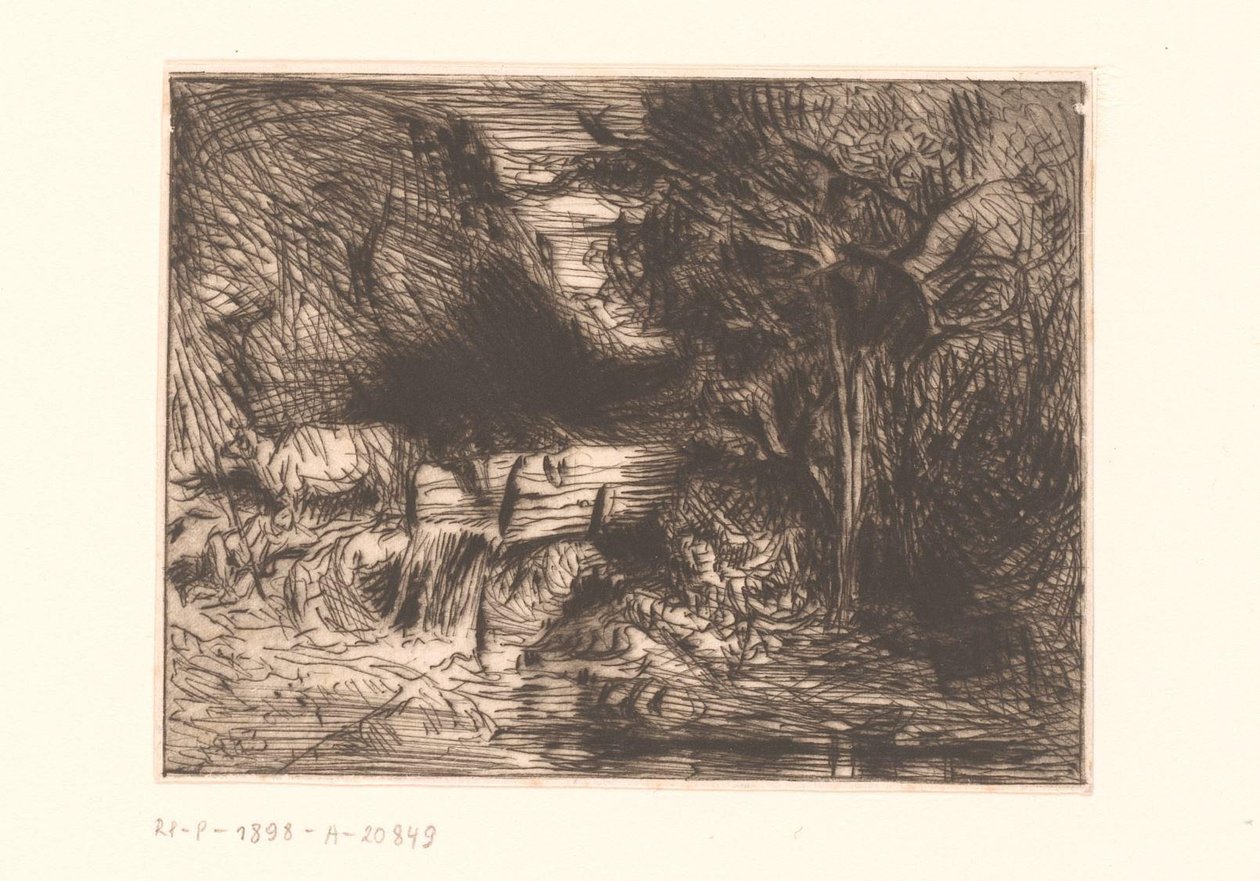 Landskap med ko och vattendrag av Charles Emile Jacque (attributed to)