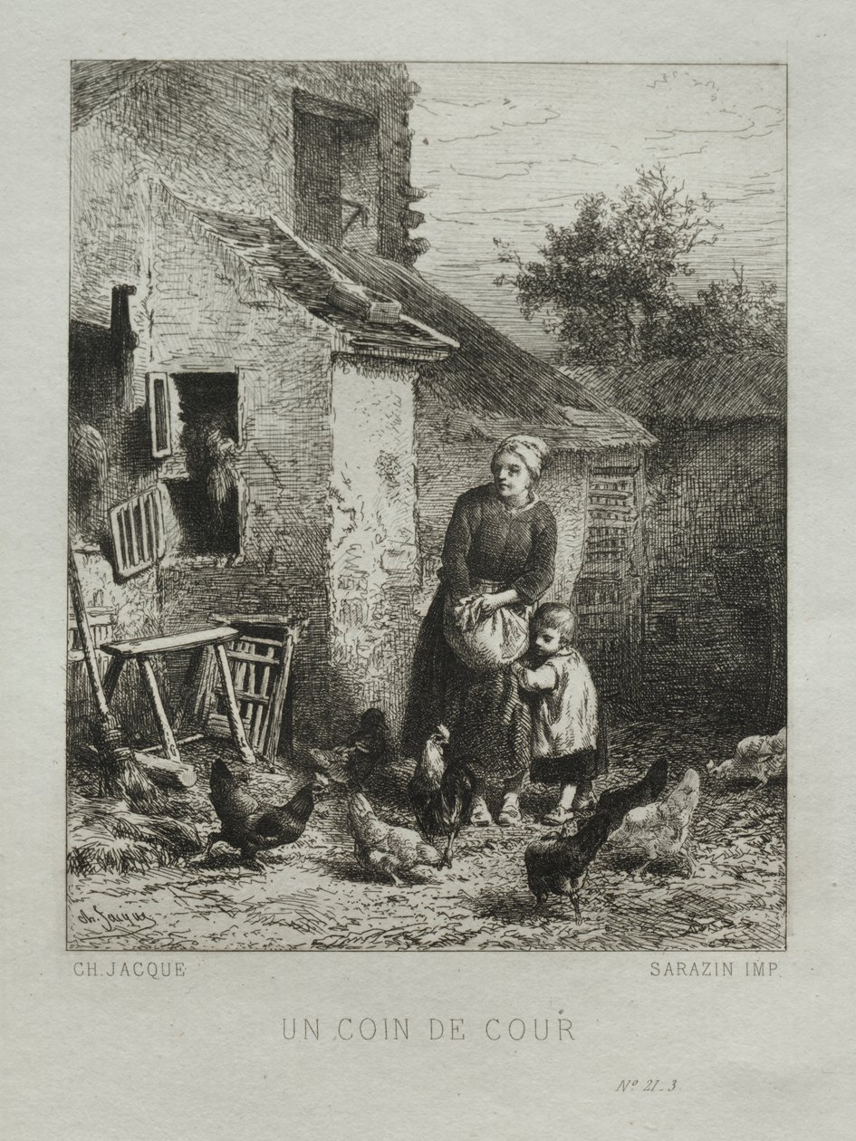 Ett hörn av gården av Charles Emile Jacque