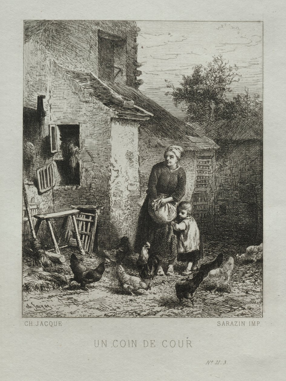 Ett hörn av gården. av Charles Emile Jacque
