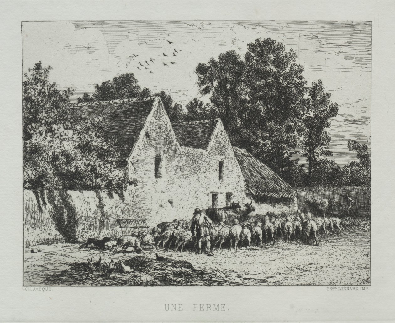 En bondgård. av Charles Emile Jacque