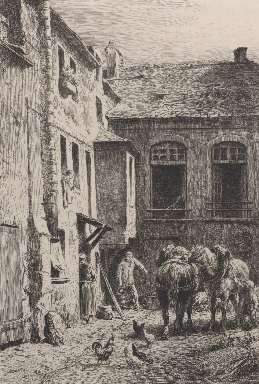 En innergård i Paris 1865. av Charles Emile Jacque