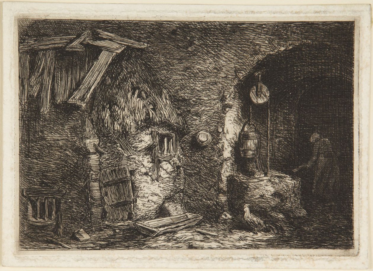Interiör i en stuga av Charles Emile Jacque