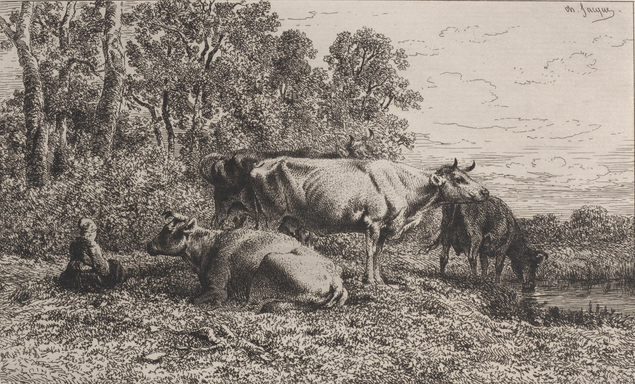 Holländska kor, 1864. av Charles Emile Jacque