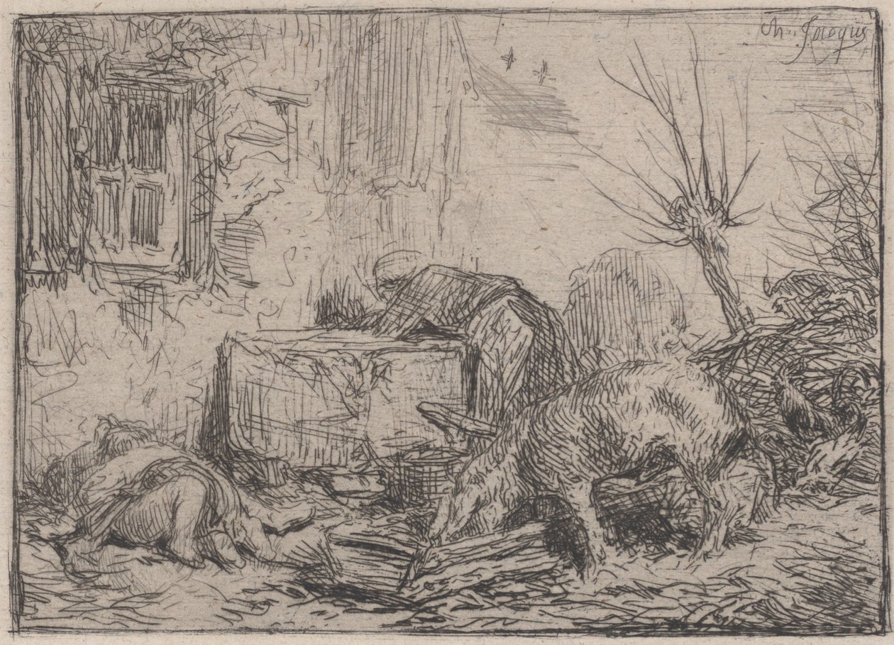 Gårdsgård, ca. 1845. av Charles Emile Jacque