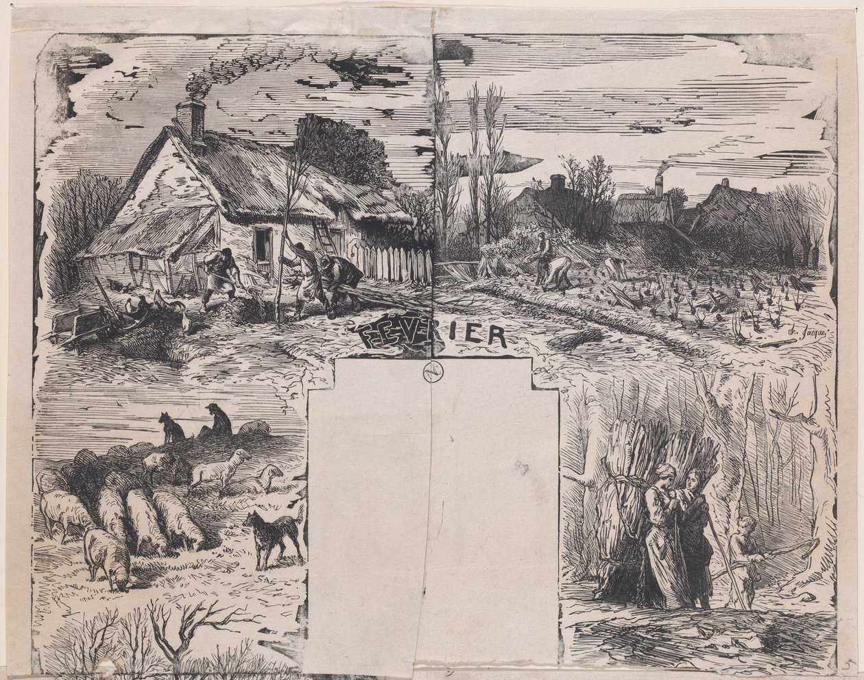 Februari från Album of Rustic Subjects, 1859. av Charles Emile Jacque