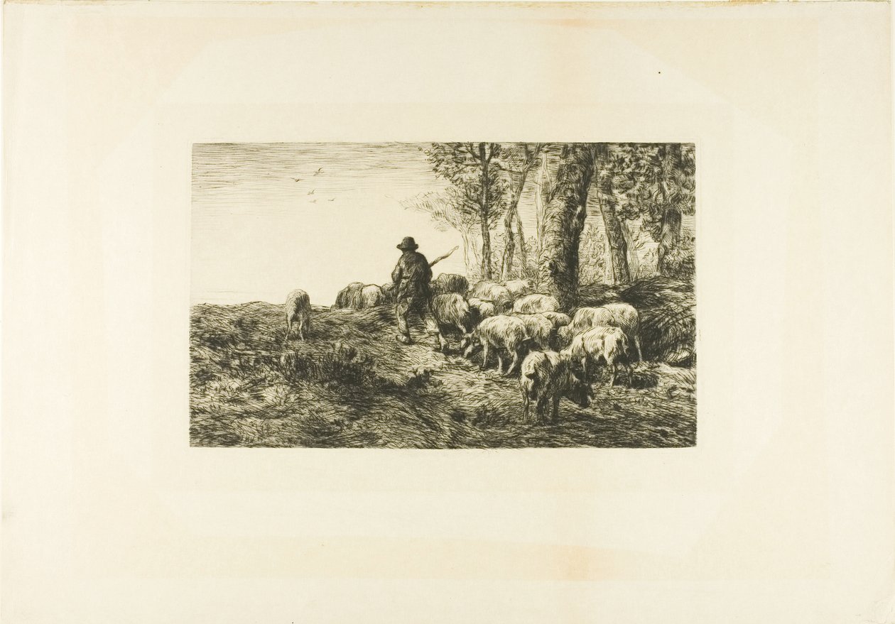Grisflock med svinhjord av Charles Emile Jacque