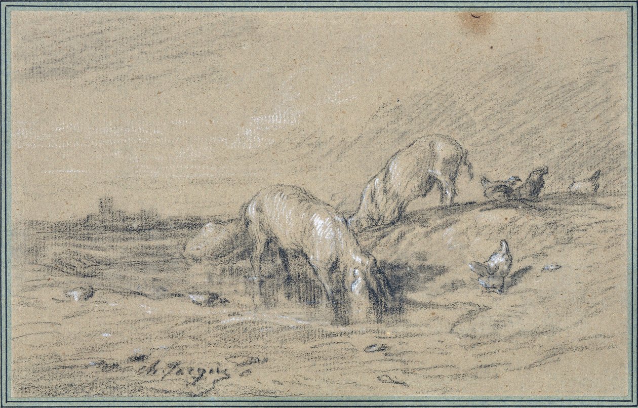 Grisflock Teckning av Charles Jacque (1813-1894) av Charles Emile Jacque