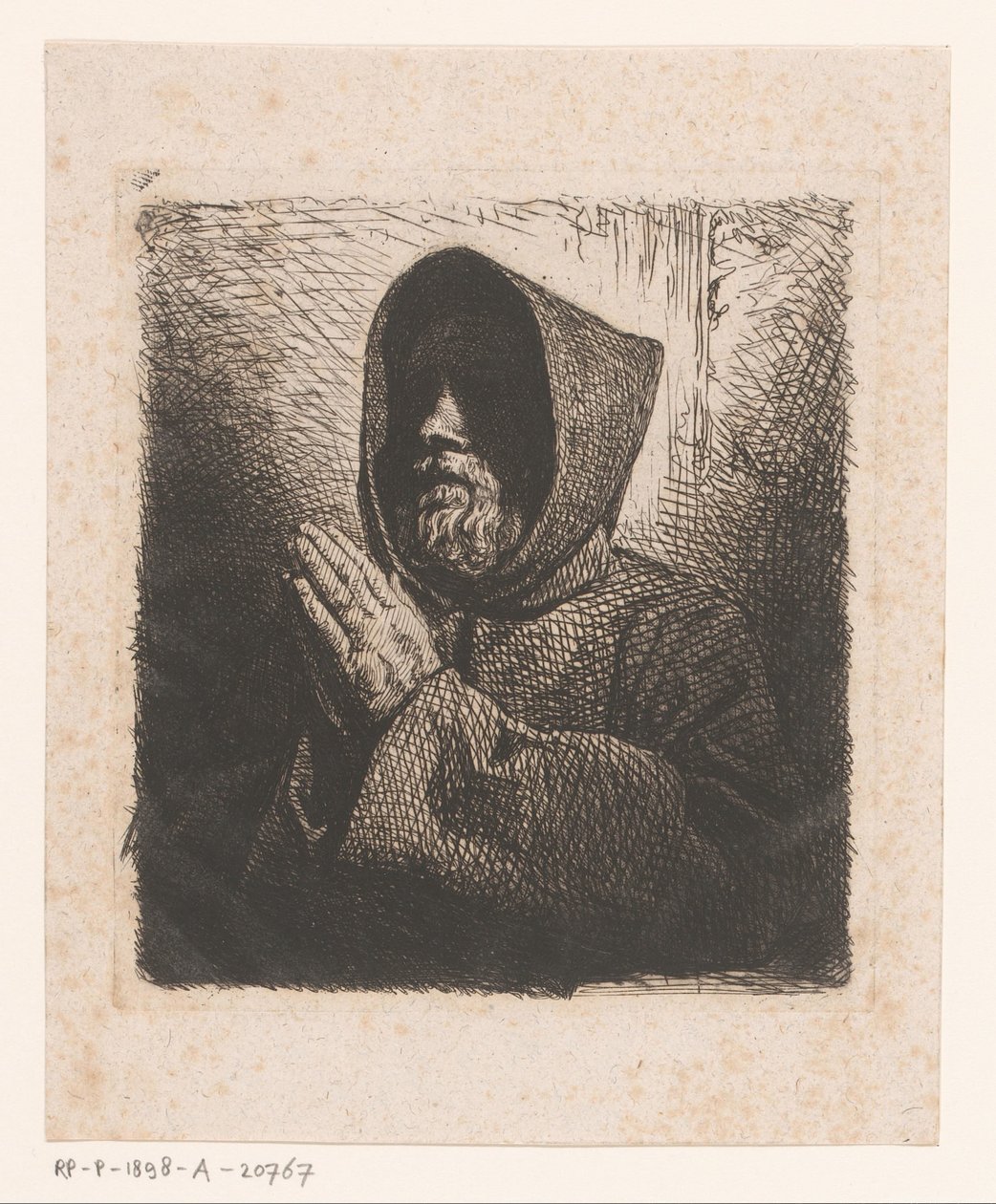 Huvud av en bedjande munk med skägg av Charles Emile Jacque