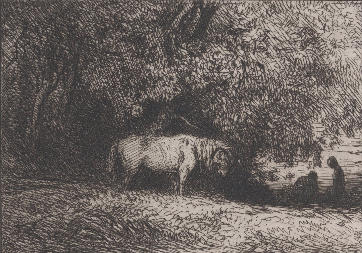Häst under en trädgren, 1846. av Charles Emile Jacque