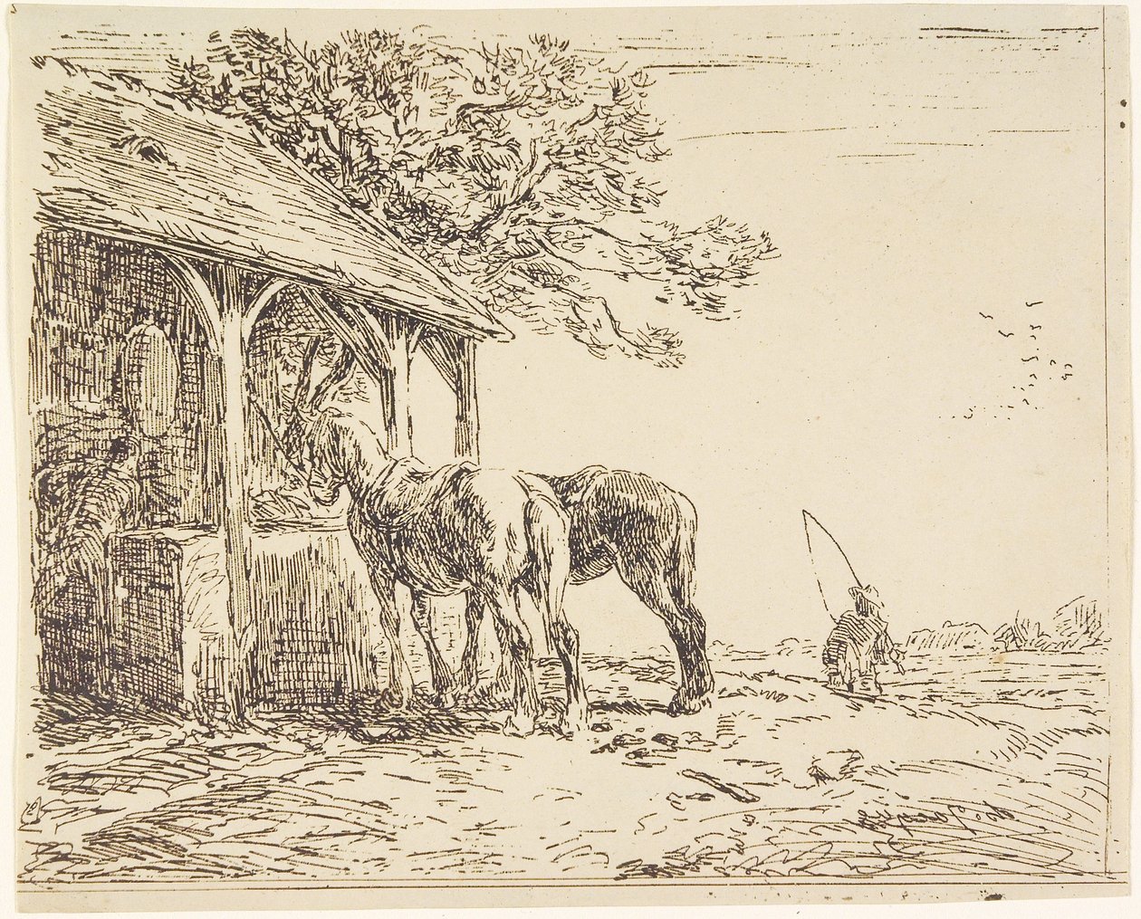 Hästar i ett stall, 1800-talet (cliché verre eller heliograf) av Charles Emile Jacque