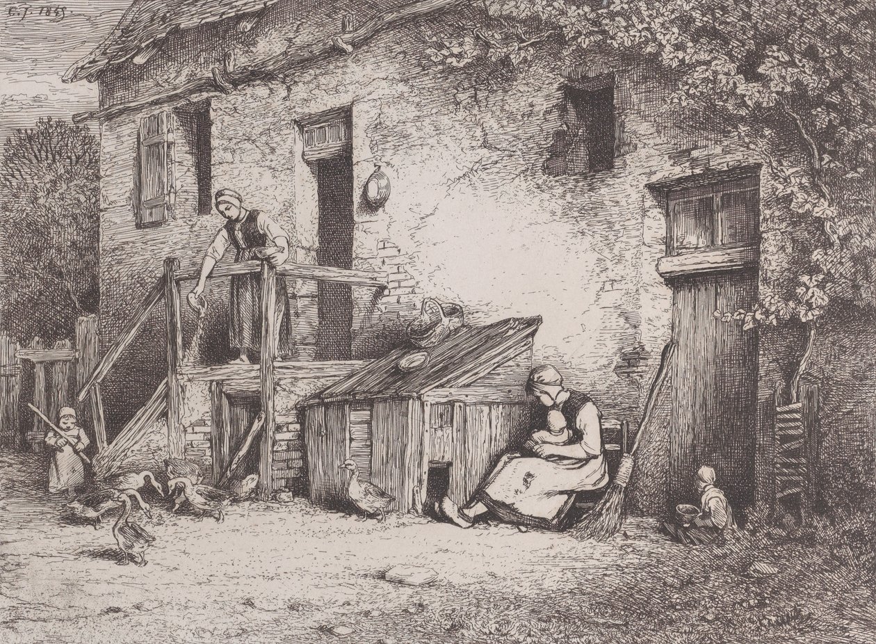 Framför huset, 1845. av Charles Emile Jacque