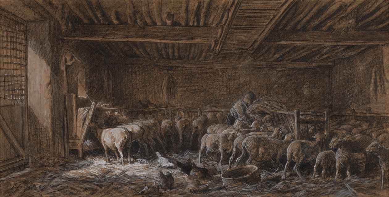 Interiör av en lada (La Bergerie) av Charles Emile Jacque