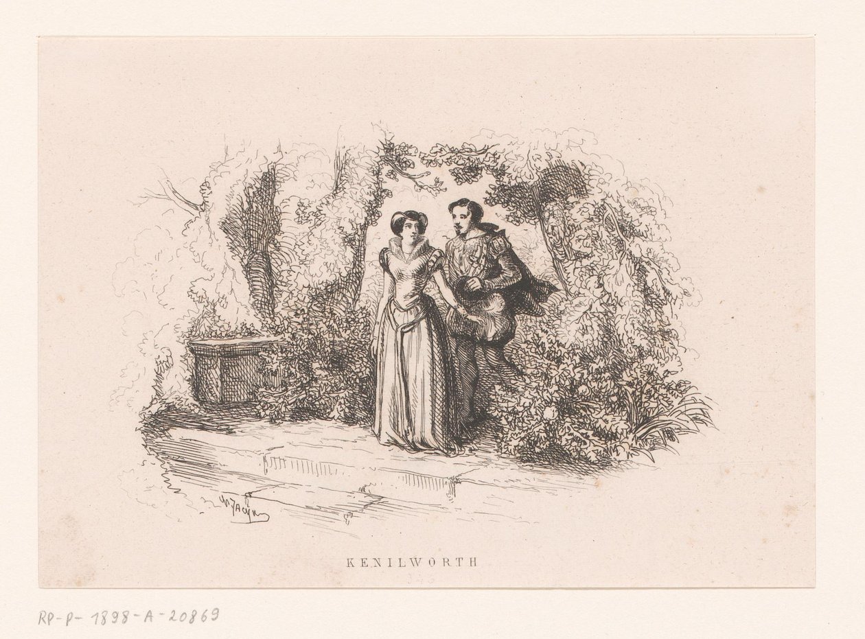 Par i en trädgård Kenilworth (titel på objekt) av Charles Emile Jacque