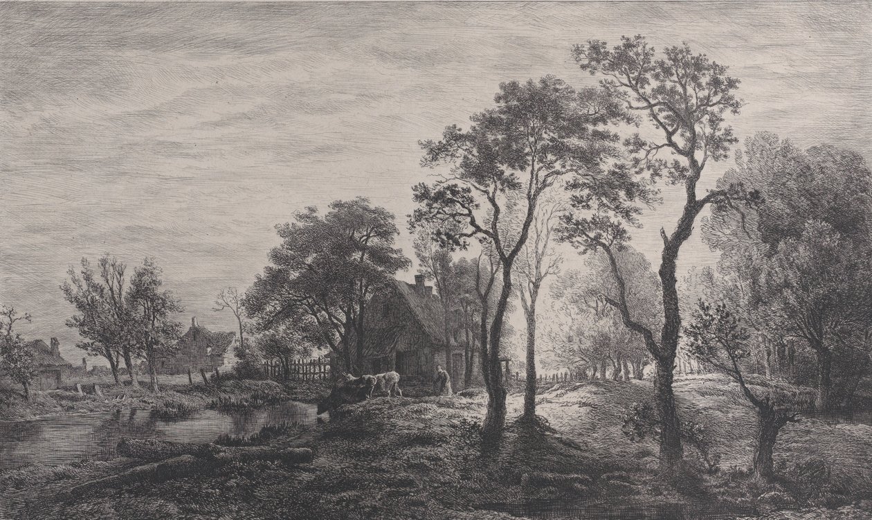 Landskap, efter en skiss av Eglon van der Neer, 1862. av Charles Emile Jacque