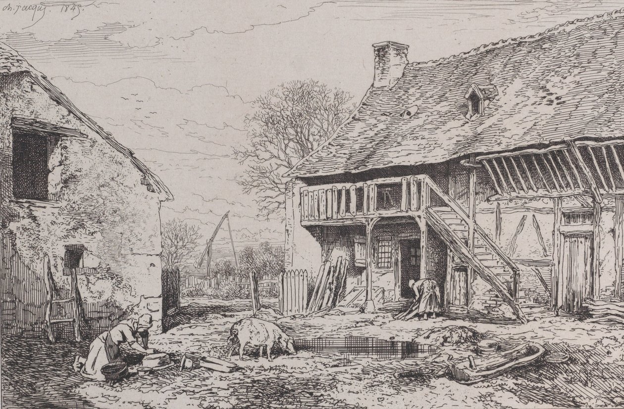 Landskap av en bondgård, 1845. av Charles Emile Jacque