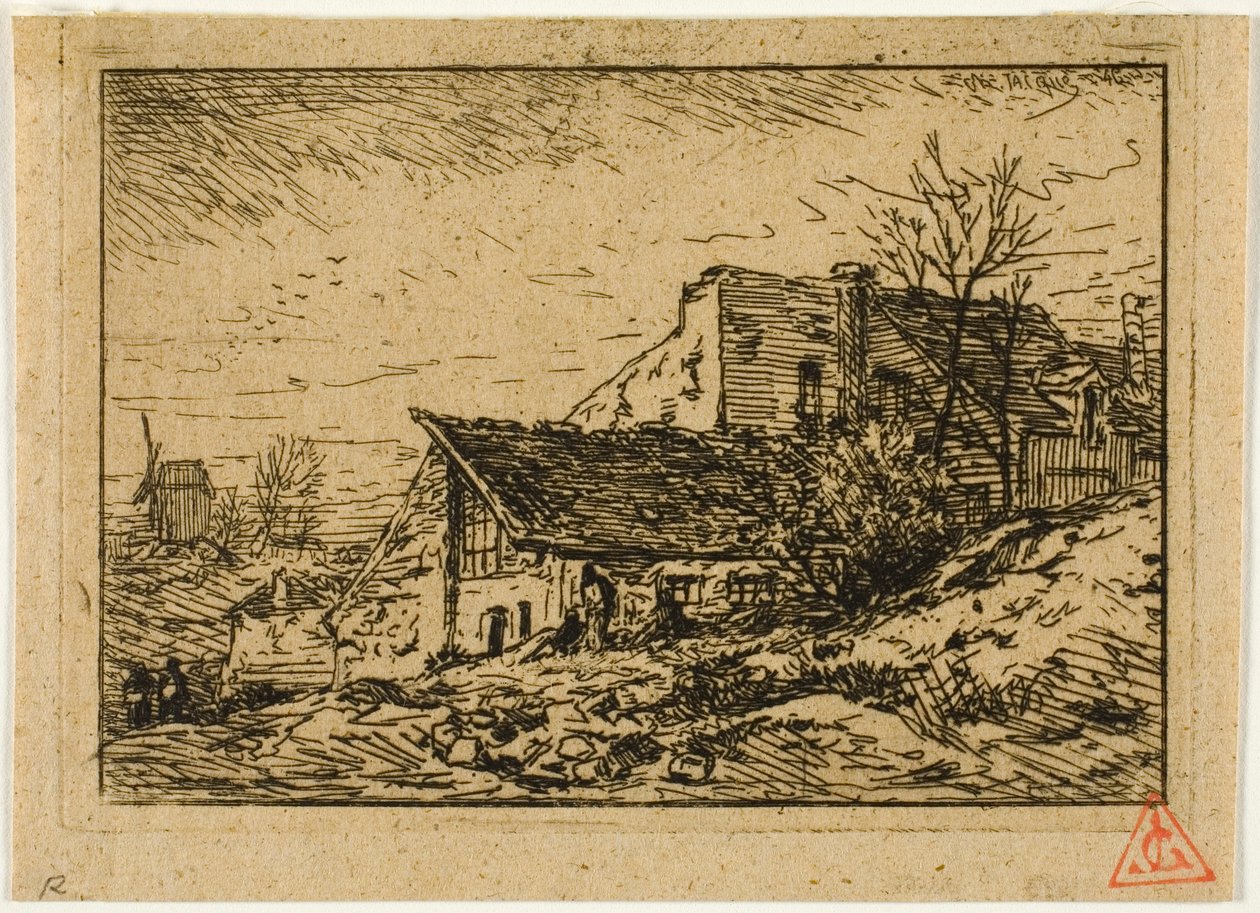 Landskap med bondeboställen och kvarn av Charles Emile Jacque