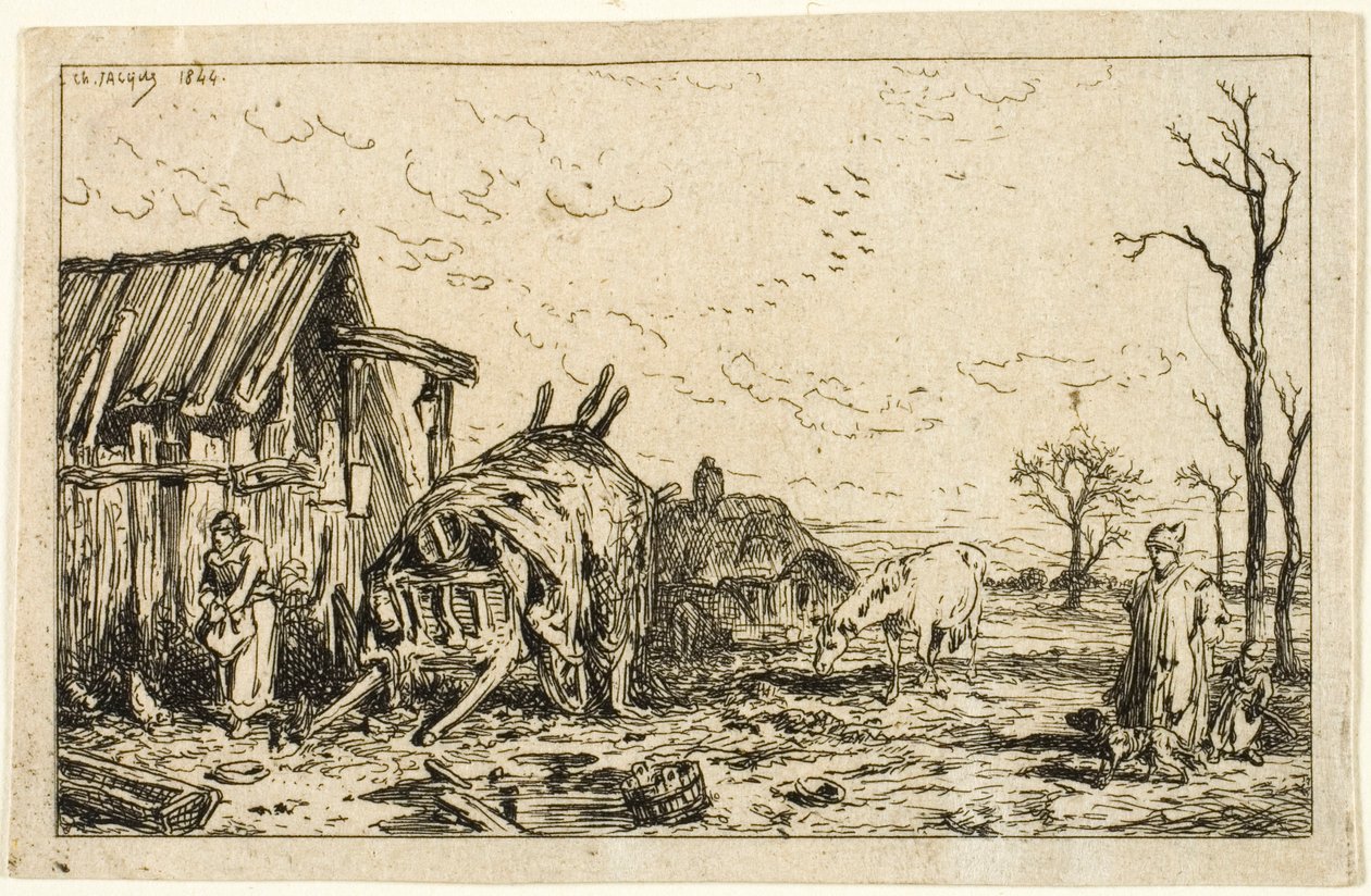 Landskap med Unhitched Cart av Charles Emile Jacque