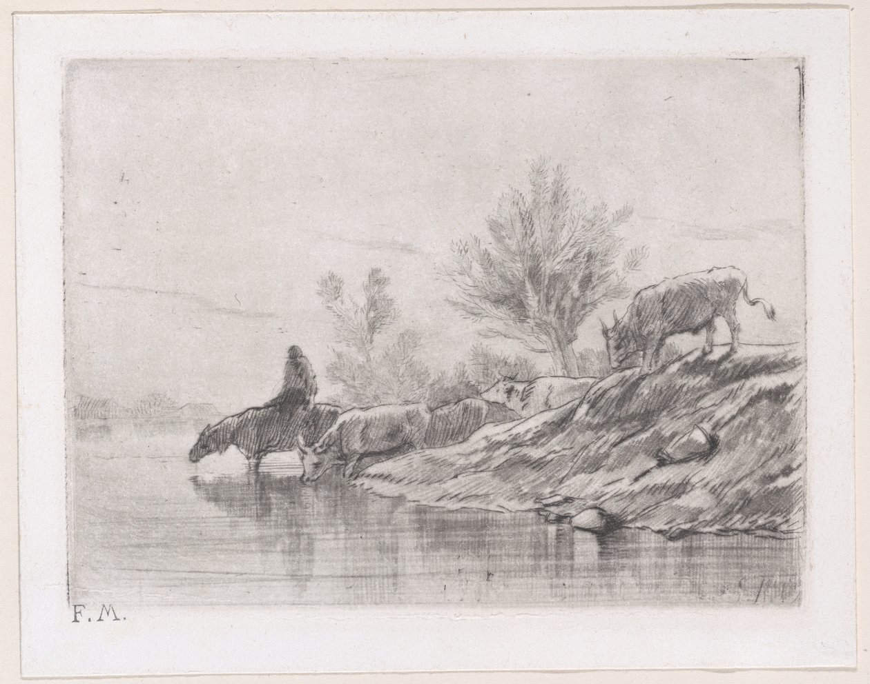 Landskap med boskap, 1848. av Charles Emile Jacque