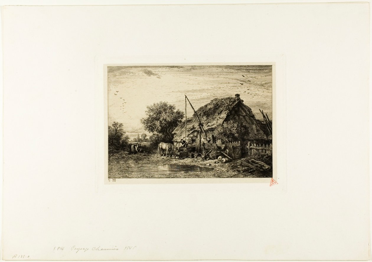 Bondehus med damm av Charles Emile Jacque