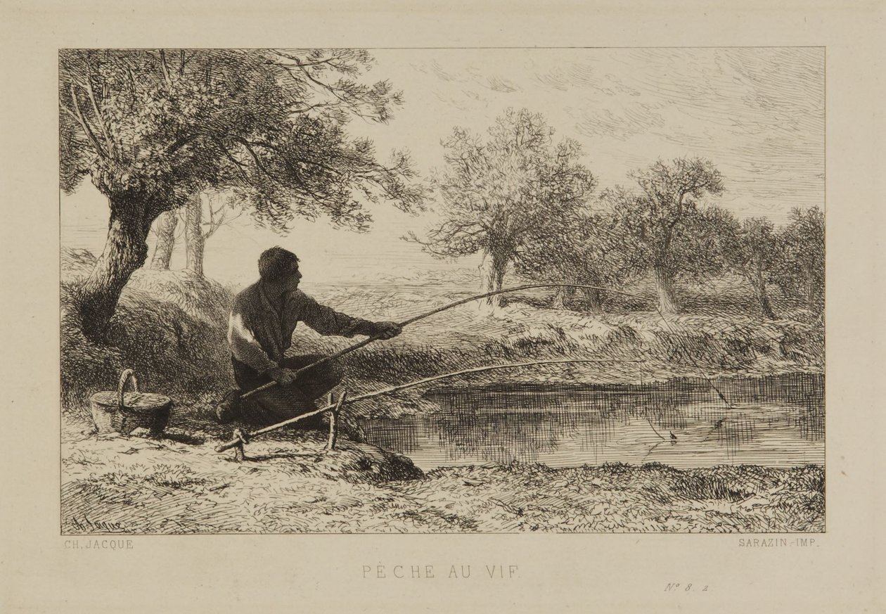 Fiske med levande bete av Charles Emile Jacque