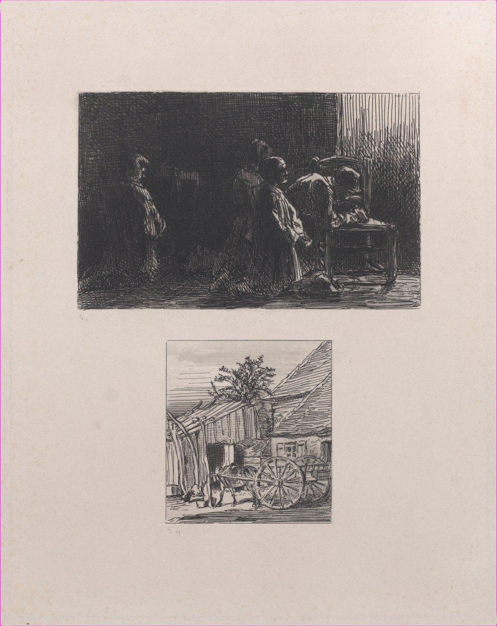 Bönöverdel, Nedre vagn framför ett hus, 1845. av Charles Emile Jacque