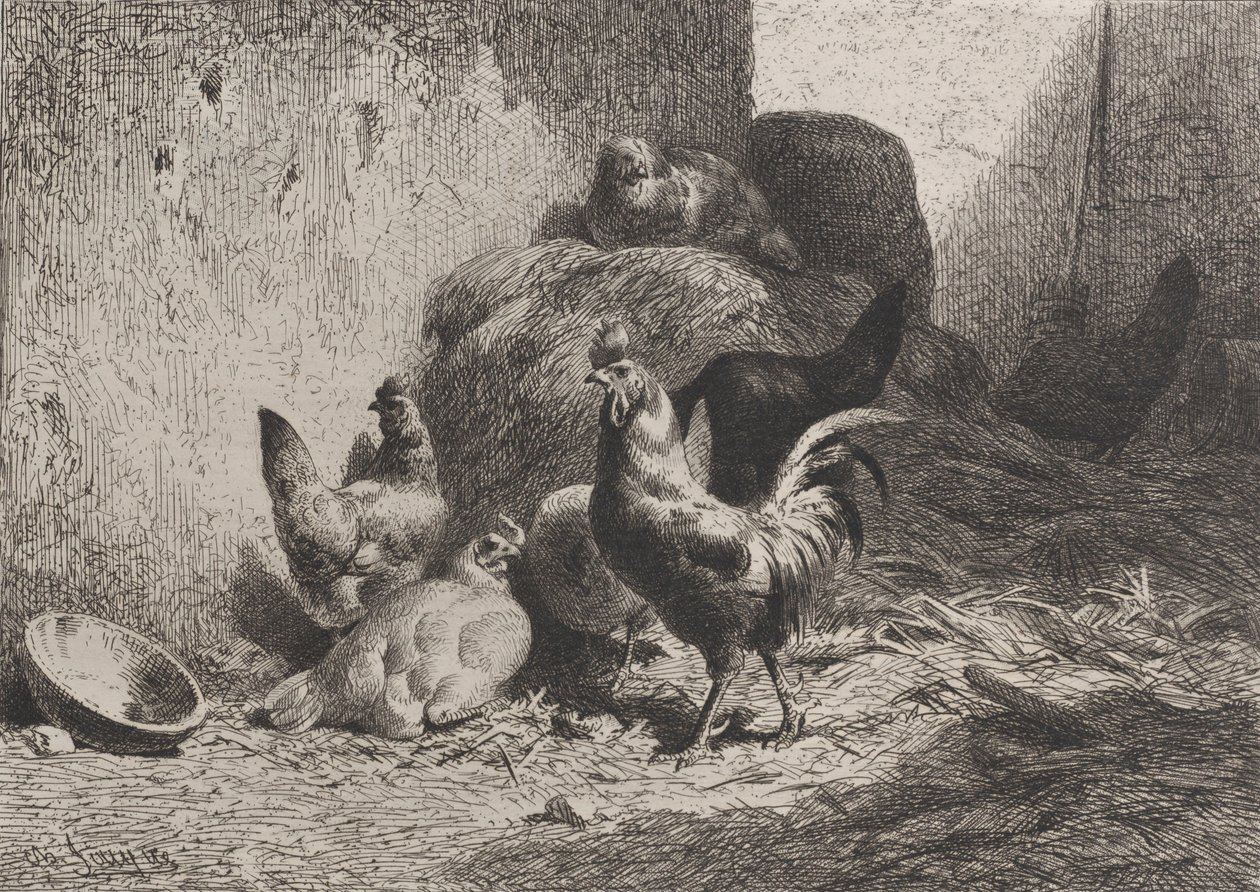 Tupp och höns, 1864. av Charles Emile Jacque