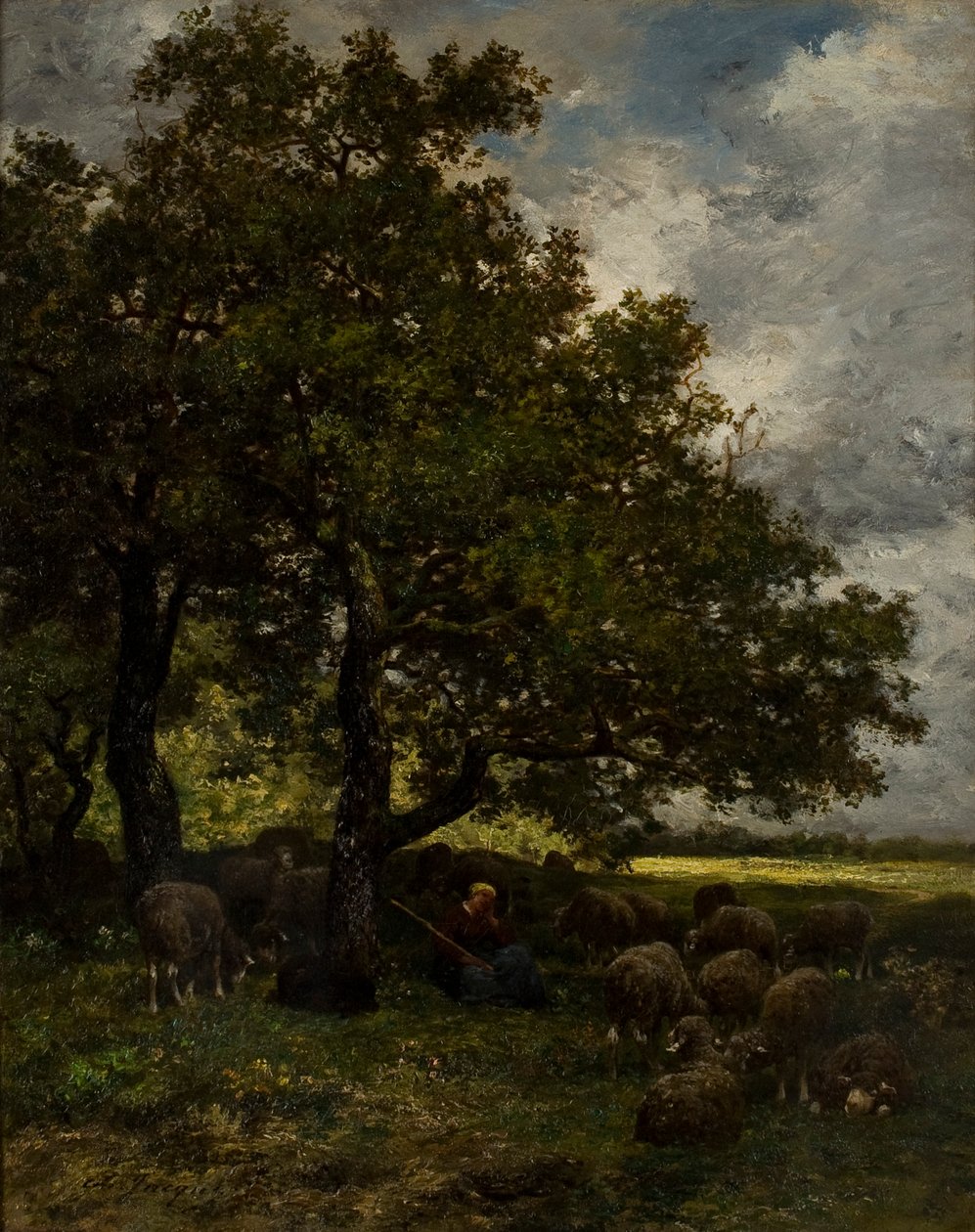 Lantligt landskap av Charles Emile Jacque