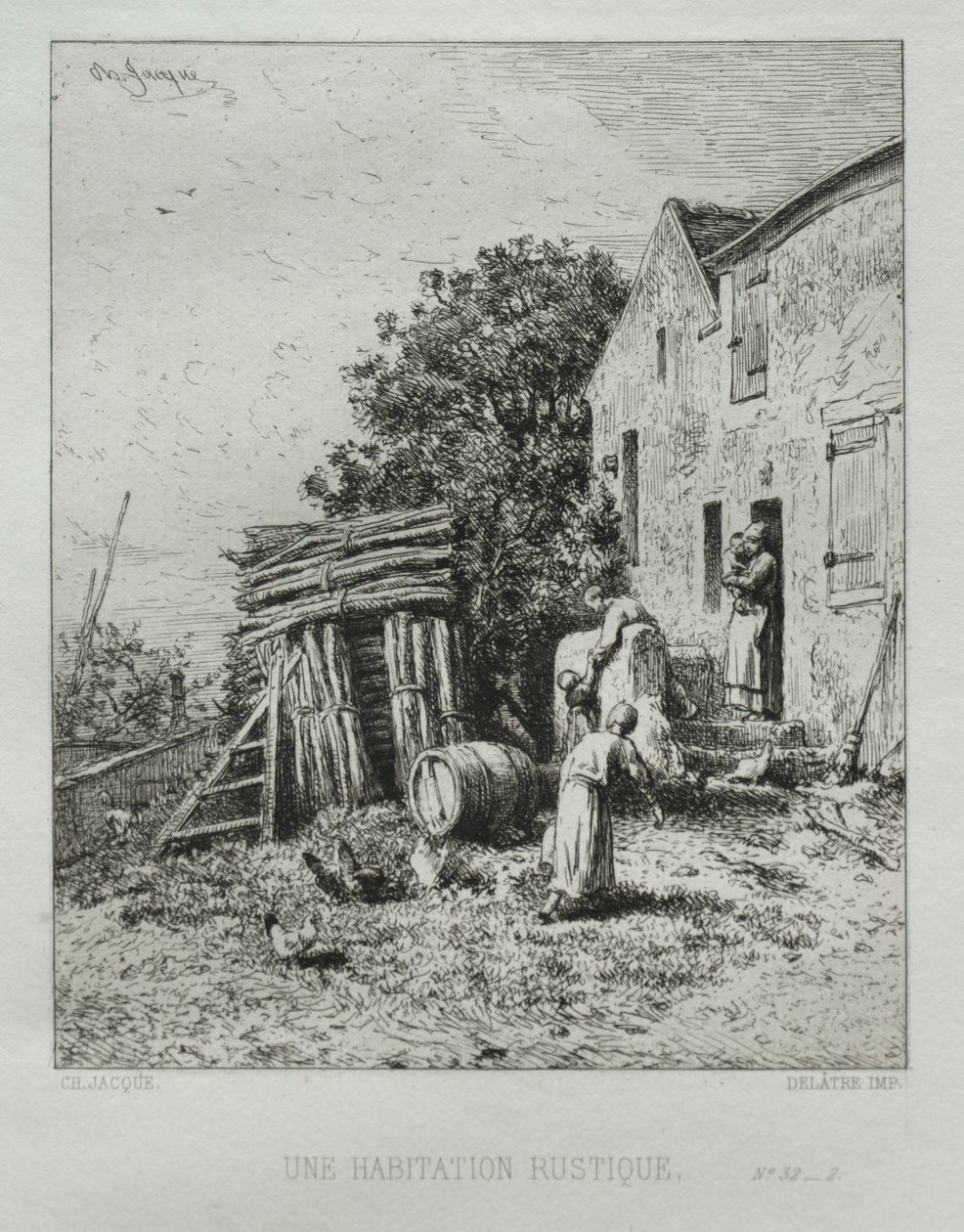 Rustikt hus. av Charles Emile Jacque