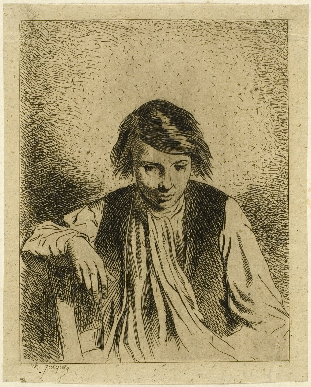 Sittande pojke av Charles Emile Jacque