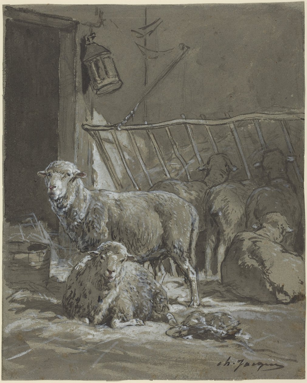 Får i en krubba av Charles Emile Jacque