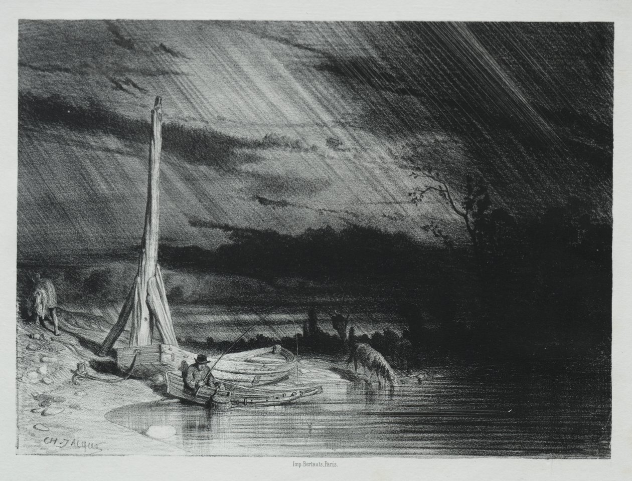 Fiskaren, regnigt väder av Charles Emile Jacque