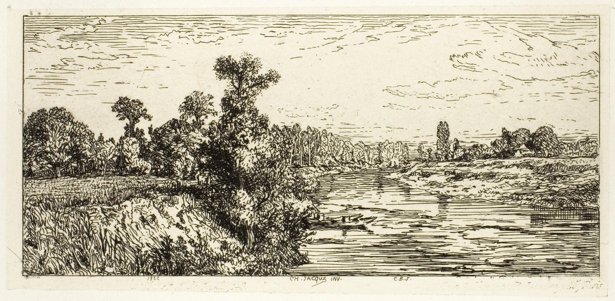 Isle of Aligre, med två båtar av Charles Emile Jacque