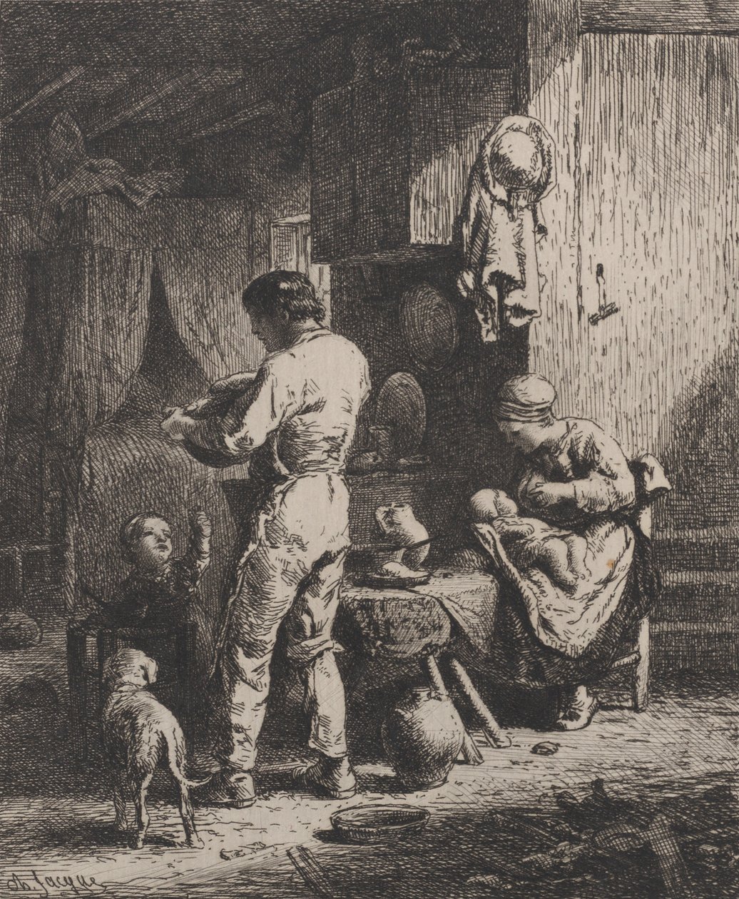 Måltiden, 1864. av Charles Emile Jacque