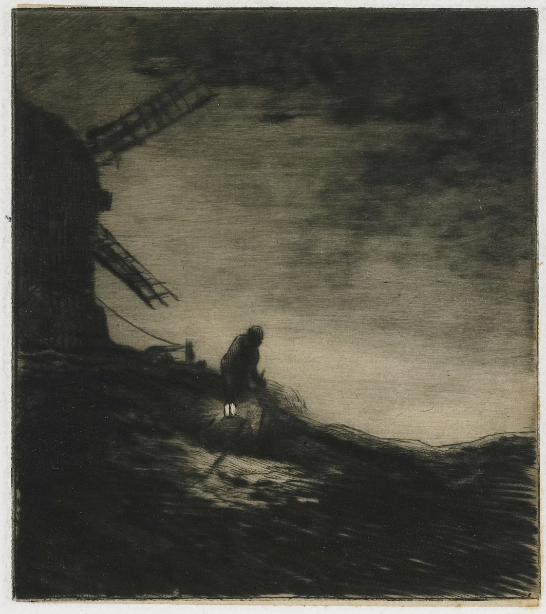 The Mill, 1848 (rypoint med roulette & tallrikton på chine collé) av Charles Emile Jacque