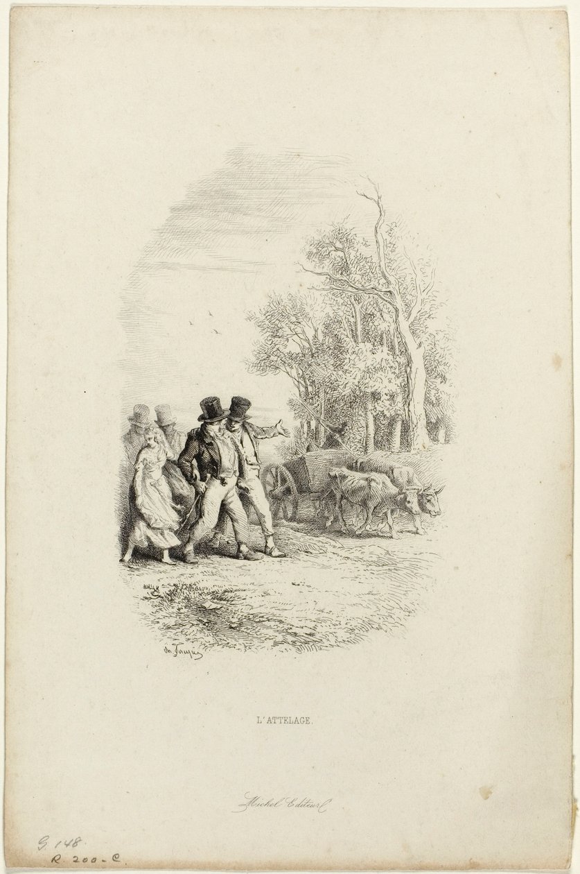 Oxkärran, Illustration från Fables av Lachambaudie av Charles Emile Jacque